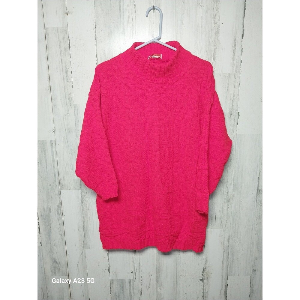 Spunky Womens Sweater One Size Fits All Textured Knit Boxy Mock Neck Red VTG